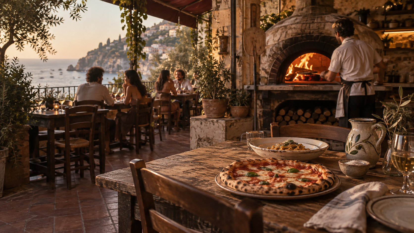 Italian terrace with a wood-fired pizza oven
